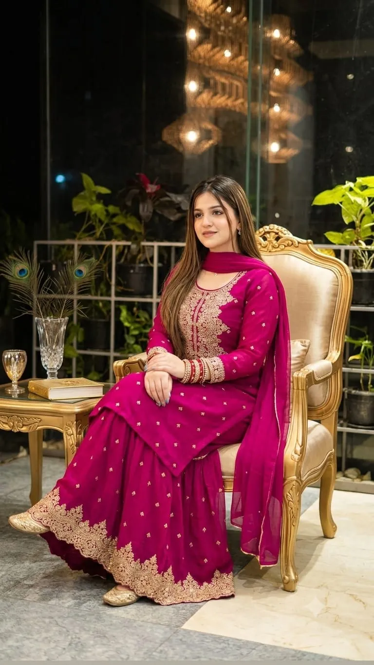 সিকুইন এমব্রয়ডারি কটন গারারা ড্রেস, লেস জর্জেট ওড়না
