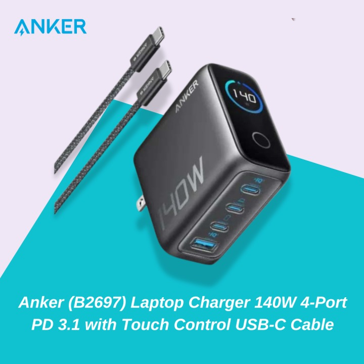 Original Anker B2697 Charger (140W, 4-Port, PD 3.1) with USB-C Cable