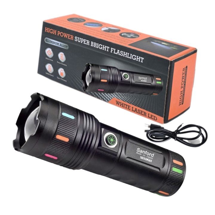 Sanford সুপার ব্রাইট ফ্ল্যাশলাইট – হোয়াইট লেজার LED, 18650 ব্যাটারি