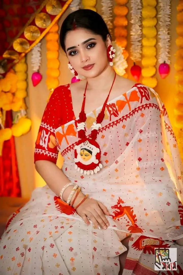 Half Silk Block Print Saree in 3 Colours, 12 Haath Long