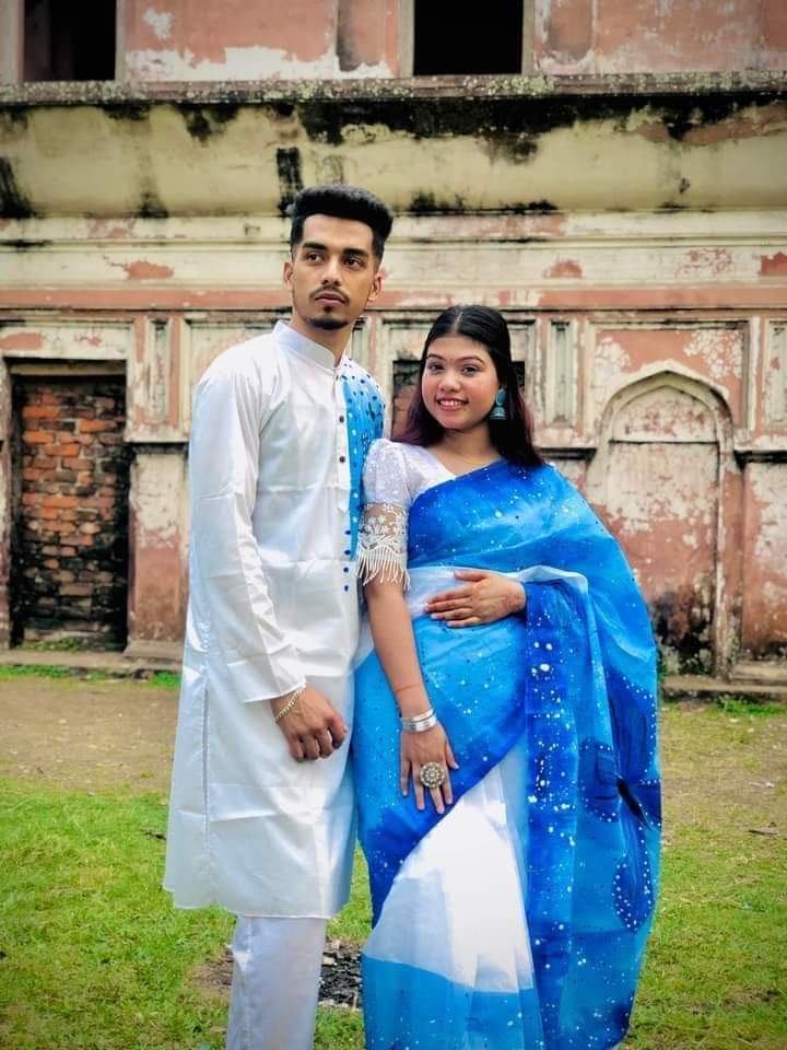 Hand Print Couple Dress, Dhupian Saree and Panjabi, 6 Colours
