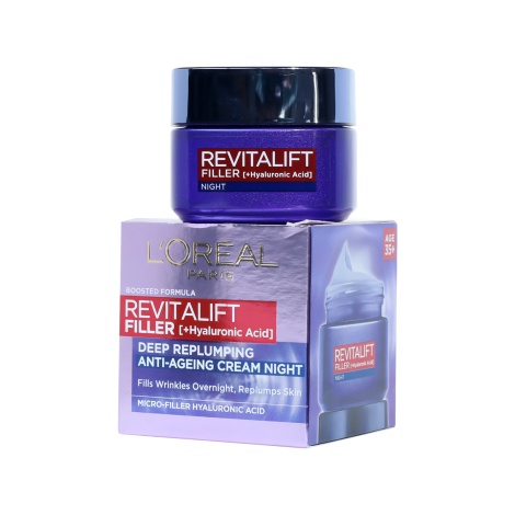 L'Oreal Revitalift Filler রিপ্লাম্পিং কেয়ার অ্যান্টি-এজিং নাইট ক্রিম 50ml