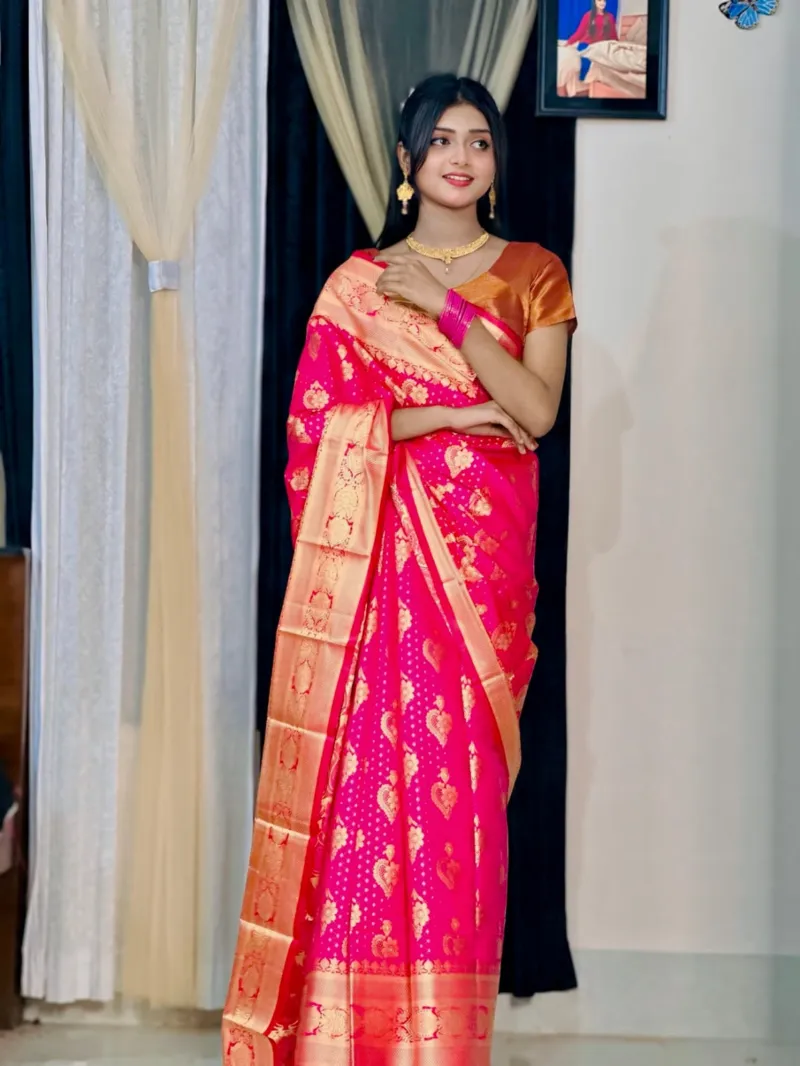 Soft Silk Katan Buti Saree with Jacquard Border, 6 Colours