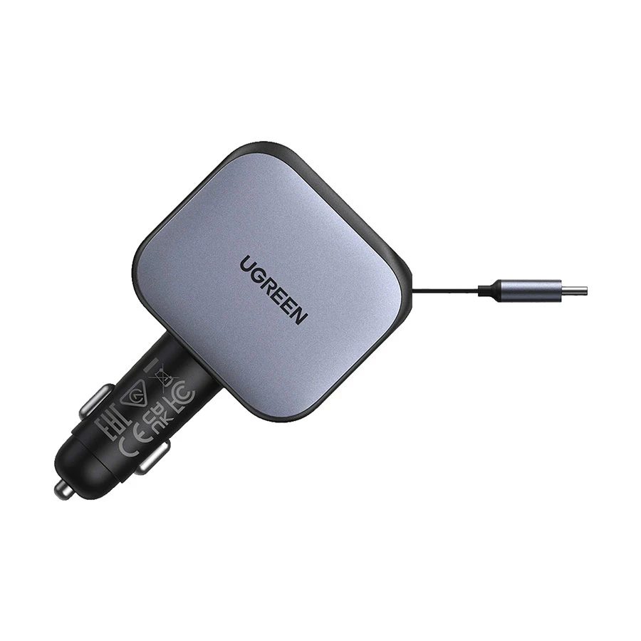 UGREEN EC604 145W USB-A & Dual USB-C Car Charger, Retractable Cable