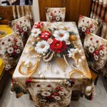 3D Print Velvet Dining Table Cloth and 6 Chair Covers, 3 Colours