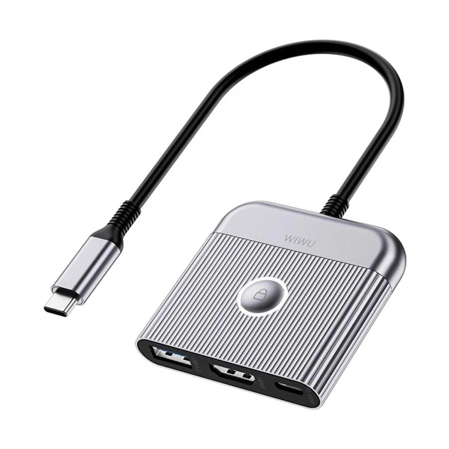 WiWU Travel Wi-HB002 3 in 1 USB-C to HDMI, USB & Type-C Hub Space Gray