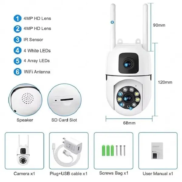 V380 মিনি ইনডোর PTZ ডুয়াল লেন্স ক্যামেরা 4MP ওয়াইফাই