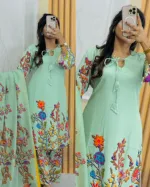 Readymade Micro Soft Digital Print Three Piece, Bindu Cotton Orna