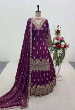 Soft Georgette Eid Party Three Piece with Sequin Work, 45 Inch Long
