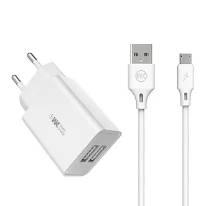 WK Design ওয়াল চার্জার 2x Micro USB (WP-U56) – সাদা