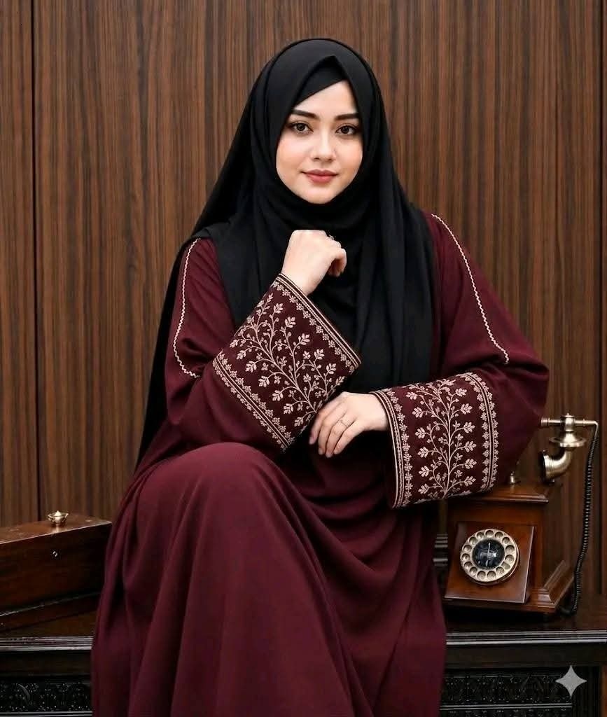 Anzar Embroidery Borka in Cherry Fabric, Free Body Size