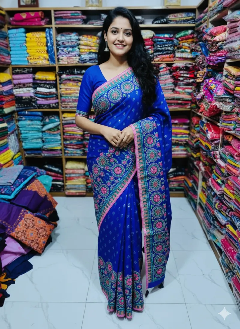 Boutique Screen Print Silk Saree, 13.5 Haath, 6 Colours