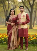 Winter Couple Set, Tangail Saree with Koti and Panjabi