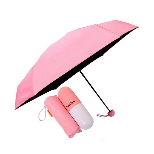 Folding Umbrella with Cute Capsule Case-pink