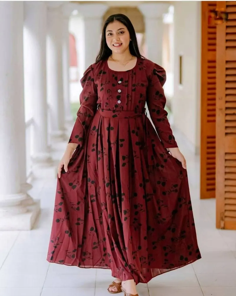 Women's Screen Print Silk Pori Gown, Lengths 51 to 56 Inch