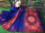 Women's Embroidered Block Print Saree in Dhupian Silk