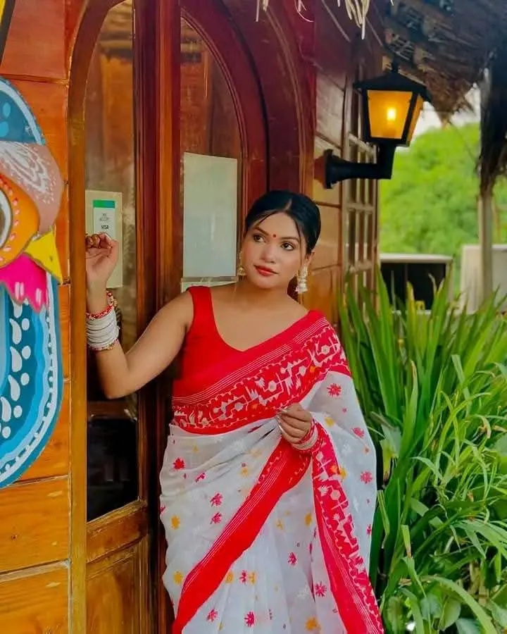 Half Silk Block Print Saree with Jamdani Design, 4 Colours