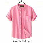 Men's Oxford Cotton Band Collar Half Sleeve Shirt, Slim Fit
