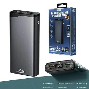 Remax RPP-129 20000mAh 22.5W PD+QC ফাস্ট চার্জিং পাওয়ার ব্যাংক, ডিসপ্লেসহ