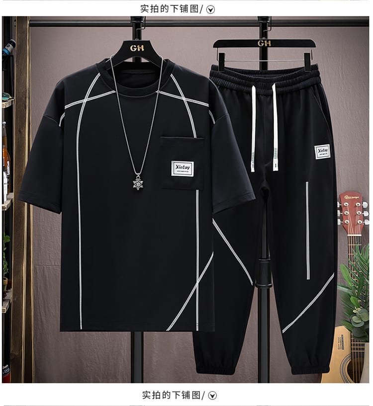Men's Drop Shoulder Mesh T-Shirt and Trouser Set, Sizes L and XL