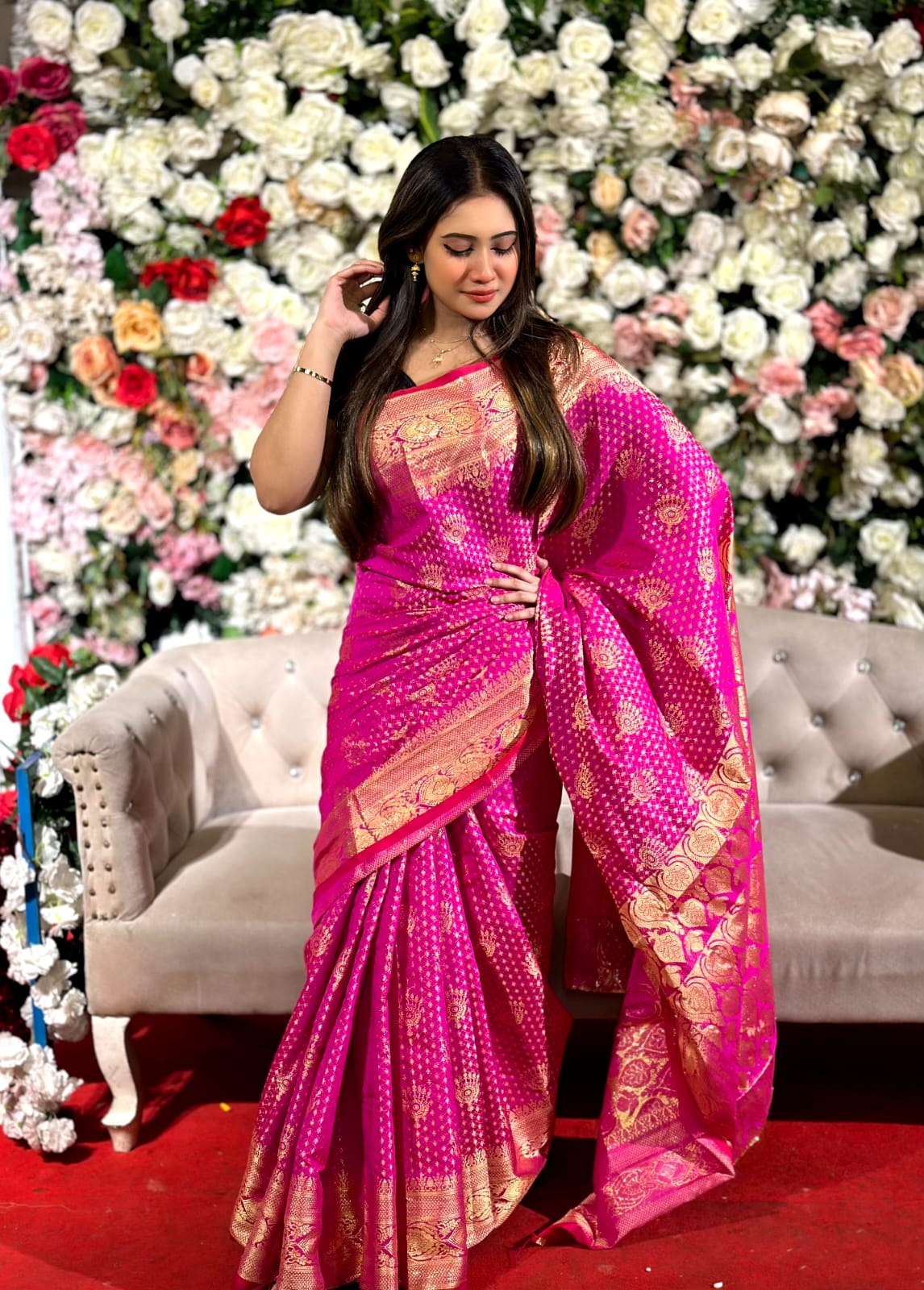 Silk Katan Banarasi Saree with Golden Zari Work, 12 Haath