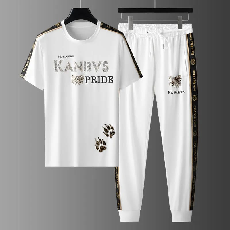 Men's Printed Half Sleeve Mesh T-Shirt with Full Pant, Single Colour