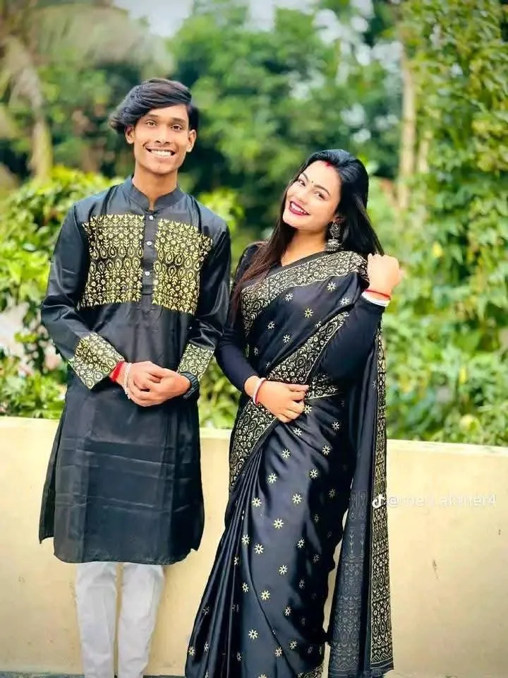 Silk Saree and Dhupian Panjabi Couple Set for Special Occasions