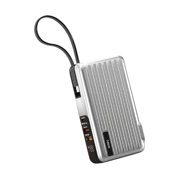 Wiwu Summit 3 ইন 1 10000mAh 65W সিলভার পাওয়ার ব্যাংক, বিল্ট-ইন চার্জারসহ