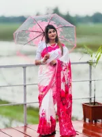Chanderi Silk Flower Print Saree with Printed Border, 5 Colours