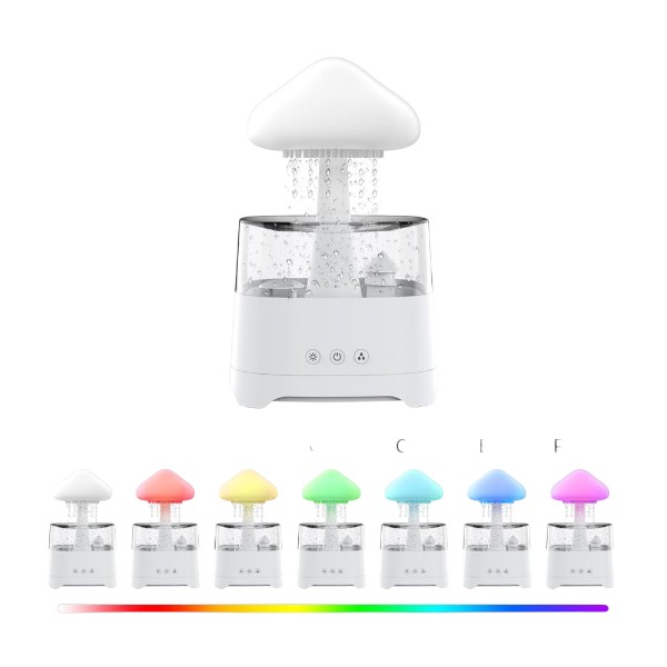 5 IN 1 Bluetooth Speaker Rain Cloud Humidifier, switchable 7 colors, 450ml capacity super quiet, intelligent anti-dry function