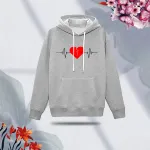 Love Heart Bit প্রিন্ট লেডিস উইন্টার হুডি – গ্রে