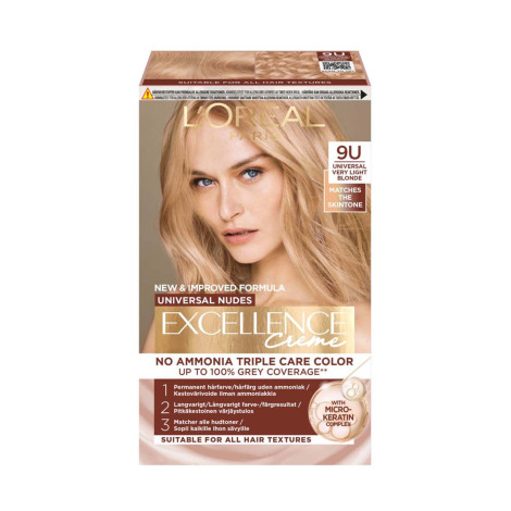 L'Oreal Excellence নো অ্যামোনিয়া ট্রিপল কেয়ার হেয়ার কালার 9U ইউনিভার্সাল ভেরি লাইট ব্লন্ড