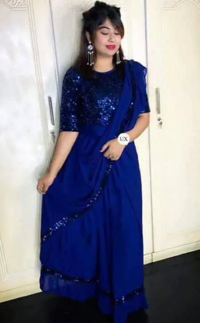 Readymade Cherry Georgette Saree Gown with Ready Blouse