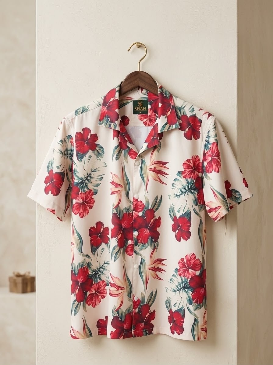 Men's Stretch Micro Stitch Print Half Sleeve Shirt, M to XXL