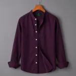 Men's Solid Oxford Long Sleeve Shirt with Band Collar
