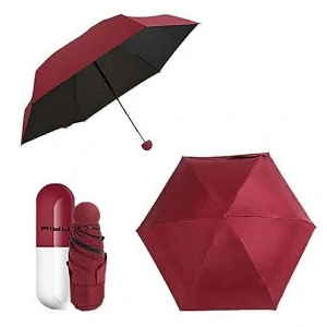 7 inch Folding Umbrella with Cute Capsule Case-maroon