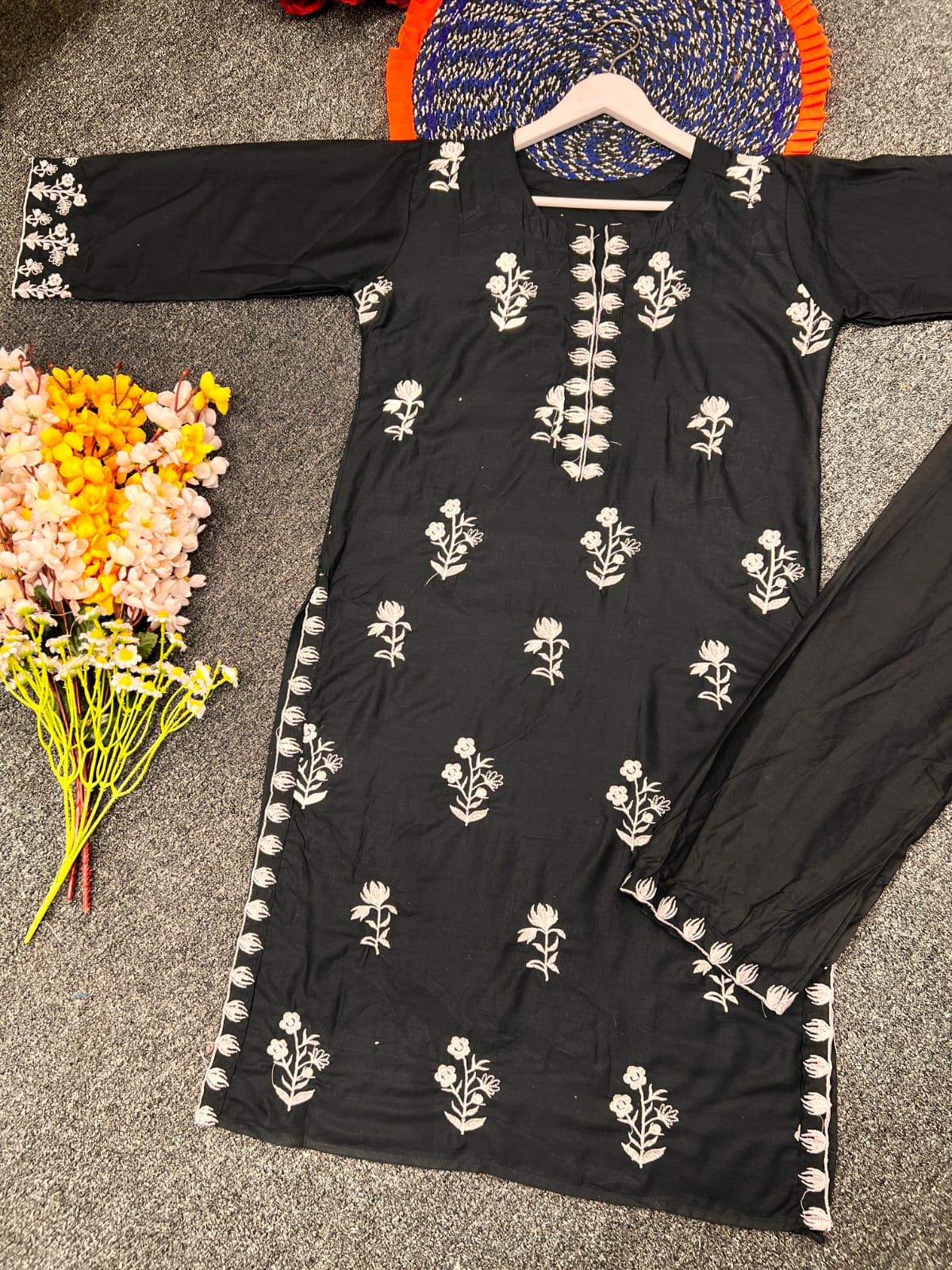 Readymade Co-Ord Three Piece with Heavy Embroidery on Cotton