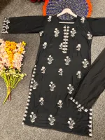 Readymade Co-Ord Three Piece with Heavy Embroidery on Cotton