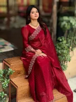 Stone Work Georgette Saree and Matching Blouse, 6 Colours