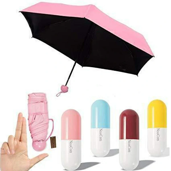 Folding Umbrella with Cute Capsule Case-pink