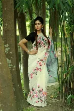 হাতে ব্রাশ পেইন্ট করা হাফ সিল্ক শাড়ি, 3টি রং, 12 হাত