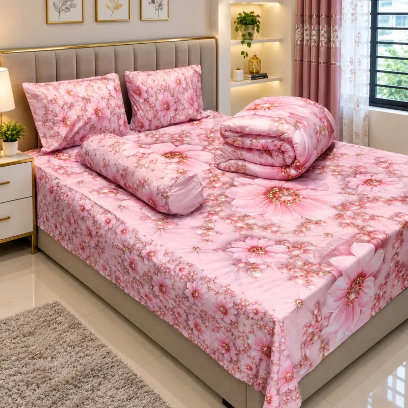 3D Design Comforter and King Size Velvet Bed Sheet Set, 6 Colours