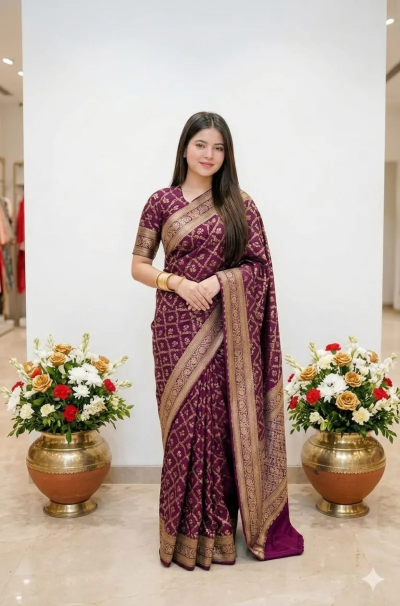 Silk Screen Print Saree with Matching Blouse Piece, 6 Colours