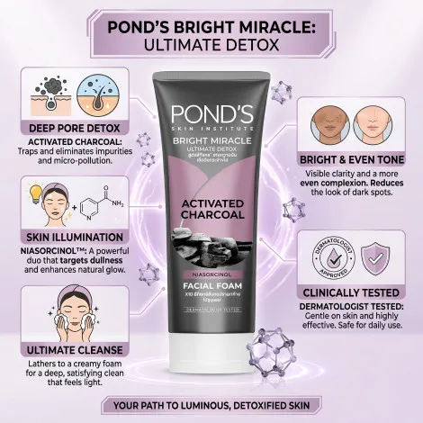 Pond's Bright Miracle Ultimate Detox অ্যাক্টিভেটেড চারকোল ফেসিয়াল ফোম 90g