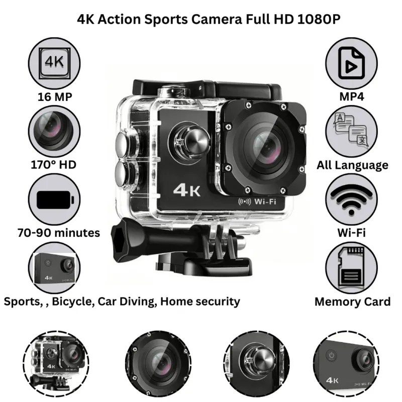 4K স্পোর্টস Ultra HD DV 30M অ্যাকশন ক্যামেরা