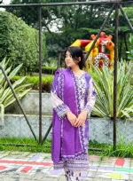 স্টিচড Dubai Silk থ্রি পিস, লেইস ও মিরর ওয়ার্ক