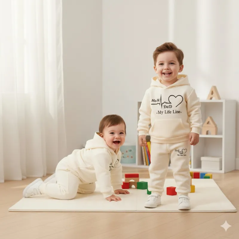 Unisex Kids Hoodie and Pant Set, One Side Brush, 6 Colour Choices