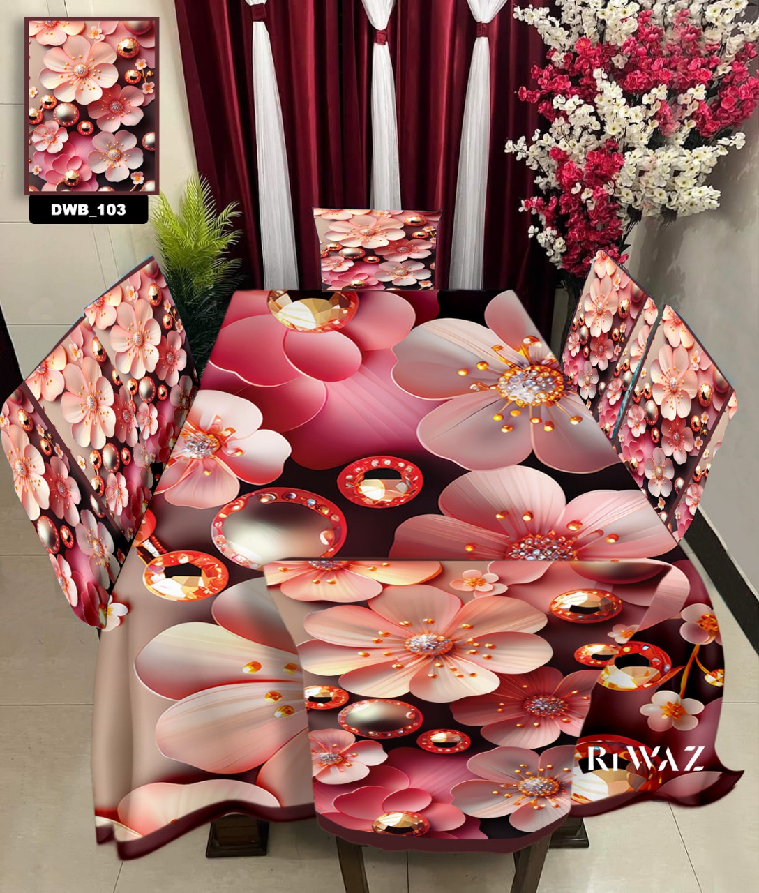 ডাইনিং চেয়ার ও টেবিল কভার সেট, 3D প্রিন্ট, 18 x 21 ইঞ্চি