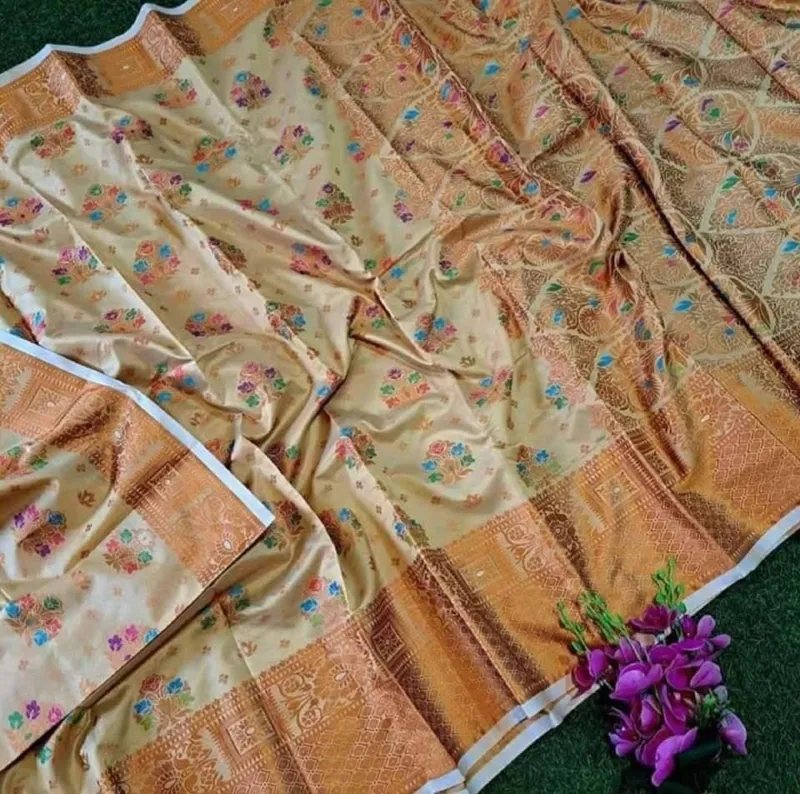 Weaver-Made Silk Katan Banarasi Saree, Saree Only, 6 Colours