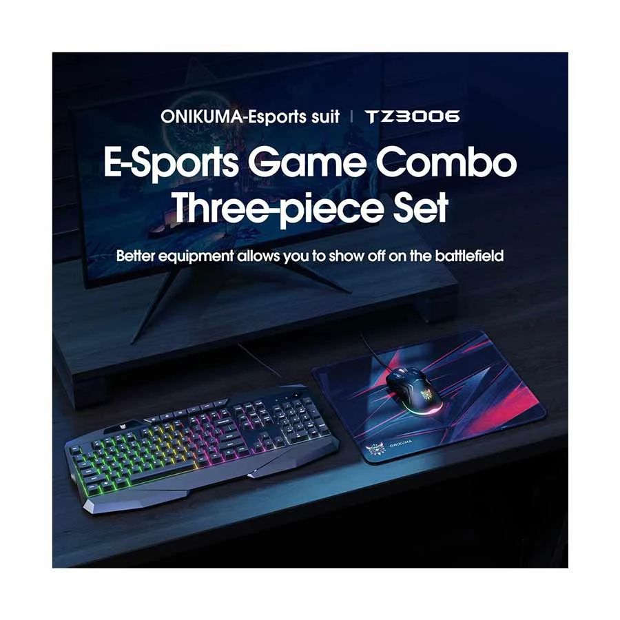 Onikuma TZ3006 Wired Gaming Keyboard, Mouse & Mouse Pad Combo Black